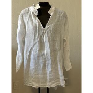 4 Our Dreamers Pure Linen Tunic Top Blouse Size Medium White Beach Coastal New